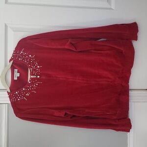 Coldwater Creek womans red velour beaded jacket size L